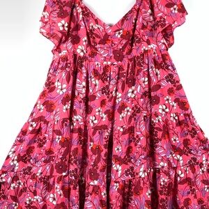 Draper James Pink Floral Tiered Dress Size 16 Flowy Ruffle Sleeve
